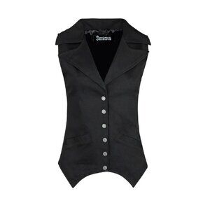 Women's Black Brocade Waistcoat Vest Vintage Steampunk Dress Jacquard Jacket
